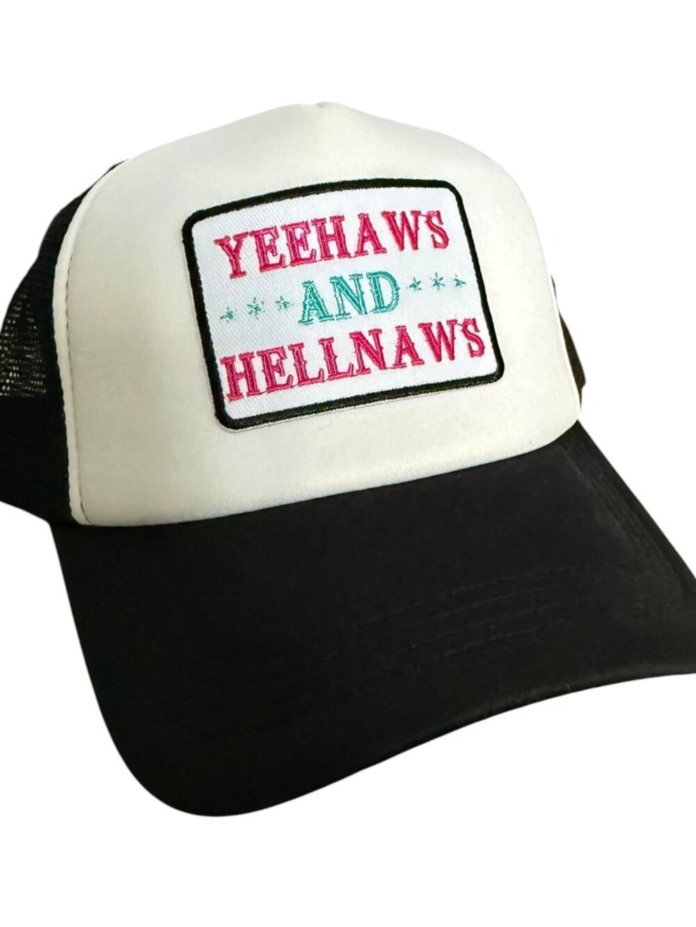 YEEHAWS AND HELLNAWS Custom Fun Retro Vintage Style Black & White Trucker Hat